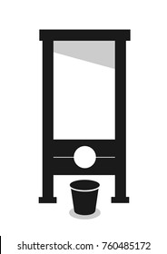 Guillotine - archaic and historical equipment for captial punishment and death penalty. Accused criminal is beheaded by blade. Vector illustration