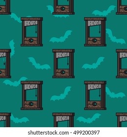 Guillotine green pattern. Halloween background. RIP concept design art. Texture for print, t-shirt, textile, clothes, banner, website, app, card. Vector illustration.