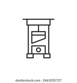  Guillotine-Symbol. Minimalistisches Design des historischen Hinrichtungsgerätes, das während der Französischen Revolution verwendet wurde, symbolisiert die Todesstrafe und die Rechtsgeschichte. Vektorillustration 