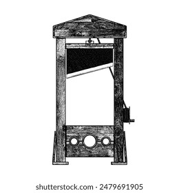 Guillotine mittelalterliche Ausführung Handzeichnung Vektorgrafik isoliert auf weißem Hintergrund.