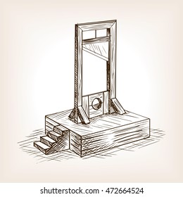 Guillotine Sketch Stil Vektorgrafik. Alte handgezeichnete Gravitation.