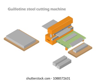 Guillotine steel cutting machine in factory, metal steel sheet industry