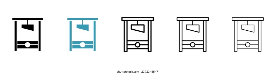 Juego de iconos de vector de Guillotine. Signo de Guillotine en blanco y negro.