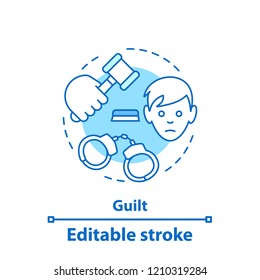 Guilt concept icon. Crime idea thin line illustration. Law enforcement. Judgement, criminal justice, punishment. Vector isolated outline drawing. Editable stroke