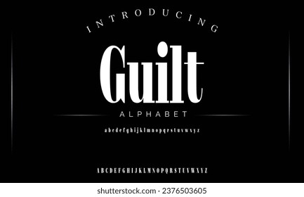 Guilt Elegant luxury abstract wedding fashion logo font alphabet. Minimal classic  urban fonts for logo, brand etc. Typography typeface uppercase lowercase and number. vector illustration