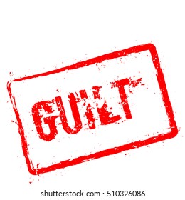 Guilt red rubber stamp isolated on white background. Grunge rectangular seal with text, ink texture and splatter and blots, vector illustration.