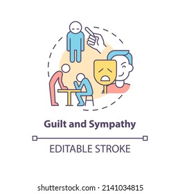 Guilt And Sympathy Concept Icon. Sign Of Emotional Manipulation Abstract Idea Thin Line Illustration. Dramatic Statements. Isolated Outline Drawing. Editable Stroke. Arial, Myriad Pro-Bold Fonts Used