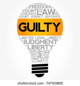 Guilty bulb word cloud collage, law concept background