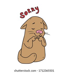 Guilty cute kitten asks for forgiveness, Sorry .Vector design for greeting cards, banners