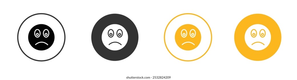 Sinal de contorno de vetor preto e branco ícone emoji rosto culpado