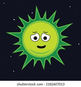 Guilty Face Sun With Green Rays Cartoon