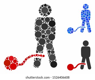 Guilty man composition for guilty man icon of small circles in variable sizes and color tones. Vector dots are united into blue composition. Dotted guilty man icon in usual and blue versions.