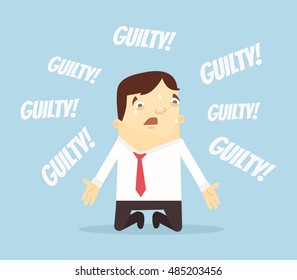 Guilty office worker man character. Vector flat cartoon illustration
