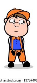 Guilty - Retro Cartoon Carpenter Worker Vector Illustration﻿