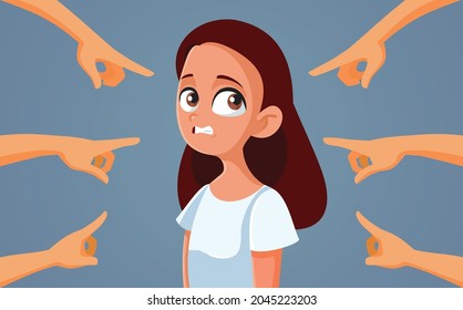 Guilty Teen Girl Facing Accusations Vector Illustration. Teenager Being Grounded Or Expelled For Misbehaving Feeling Embarrassed And Responsible

