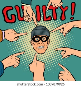 guilty thief robber, hands point to the center. Pop art retro comics cartoon vector illustration kitsch drawing