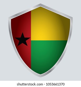 Guin Bissau Flag Vector Shield Icon . vector illustration . Shadow vector. gray background. 3d. eps10.