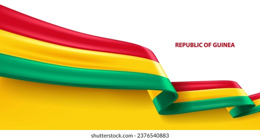 Bandera de la cinta 3D de Guinea. Doble ondeando la bandera 3D en colores de la bandera nacional de Guinea. Diseño de fondo de la bandera nacional.