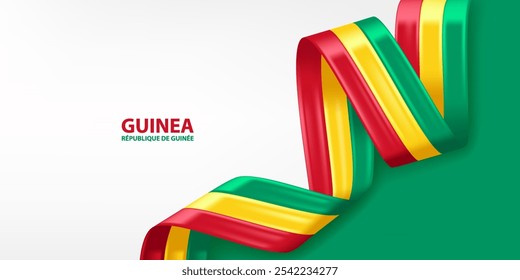 Guinea 3D ribbon flag. Bent waving 3D flag in colors of the Guinea national flag. National flag background design.
