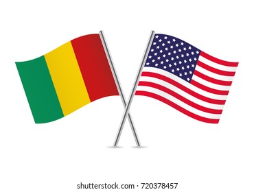 Guinea and America crossed flags. Guinean and American flags on white background. Vector illustration.