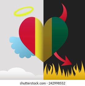 Guinea background of a heart half demon half angel