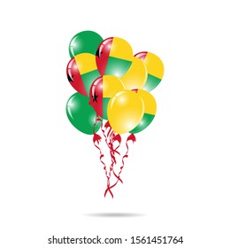 Guinea Bisau Happy National Day greeting card. balloons flag of Guinea Bisau with ribbon isolated on white background. Template for poster, banner, flyer, invitation, brochure, card, cover