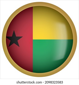 Icono de bandera redondeada de Guinea Bissau 3D con marco dorado