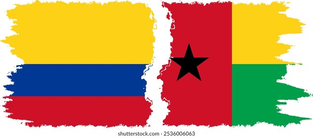 Guinea Bissau and Colombia grunge flags connection, vector