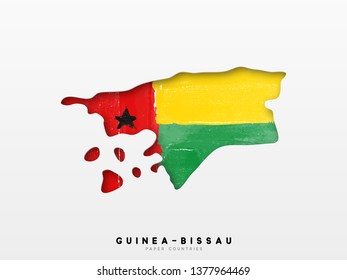 Guinea Bissau detailed map with flag of country. Painted in watercolor paint colors in the national flag.