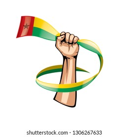 Guinea Bissau flag and hand on white background. Vector illustration