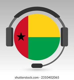 Guinea Bissau flag with headphones, support sign. Vector illustration.