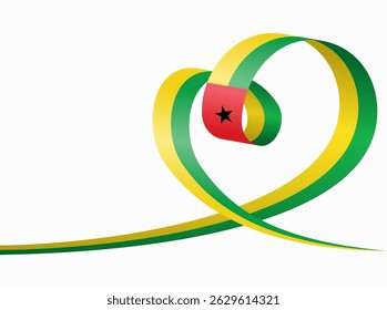 Guinea Bissau flag heart shaped ribbon. Vector illustration.