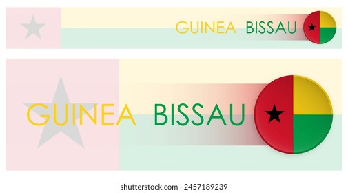 Guinea Bissau flag horizontal web banner in modern neomorphism style. Webpage Guinea Bissau country header button for mobile application or internet site. Vector
