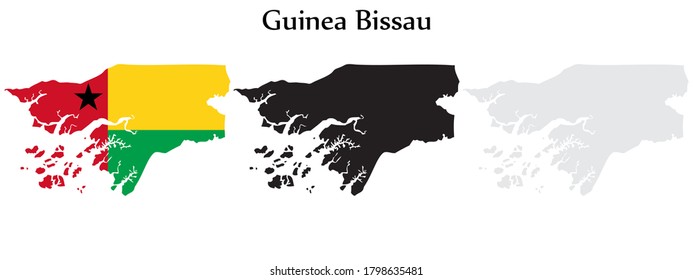 Guinea Bissau flag and map shape black and gray color. EPS.file.