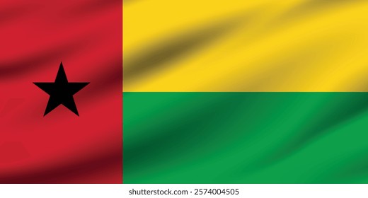 Guinea Bissau flag official colors and proportion digital vector illustration. Pleated flag.