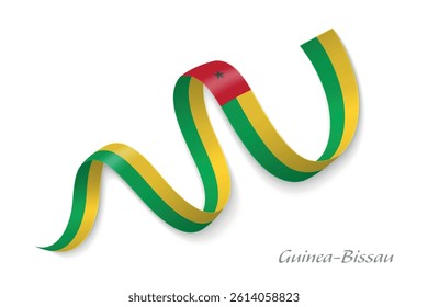 Guinea Bissau flag ribbon waving national colors, symbolizing pride, unity and national identity