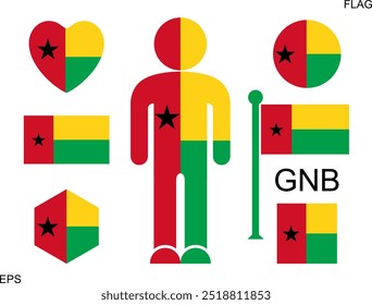 Guinea Bissau flag set. Isolated Guinea Bissau flag on white background