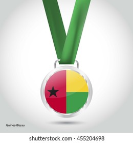 Guinea Bissau Flag in Silver Medal. Vector Illustration. RIO Olympic Game silver Medal. Vector Illustration