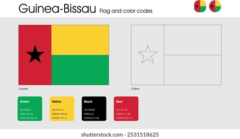 Guinea Bissau Flag version of colored, outline and icons