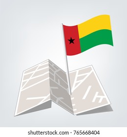 Guinea Bissau flag waving isolated vector illustration,map and check in