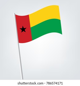 Guinea Bissau flag waving isolated vector illustration,Guin Bissau Flag with Metal Pole. Vector illustration,Guinea Bissau Country flag.