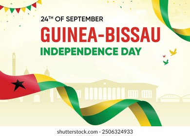 Guinea-Bissau-Flagge auf Skyline-Hintergrund. Independence Day Concept Design Vektorgrafik.