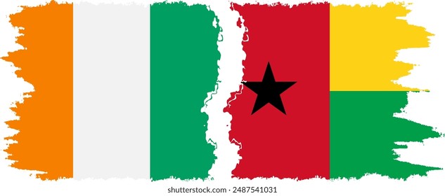 Guinea Bissau and Ivory Coast grunge flags connection, vector