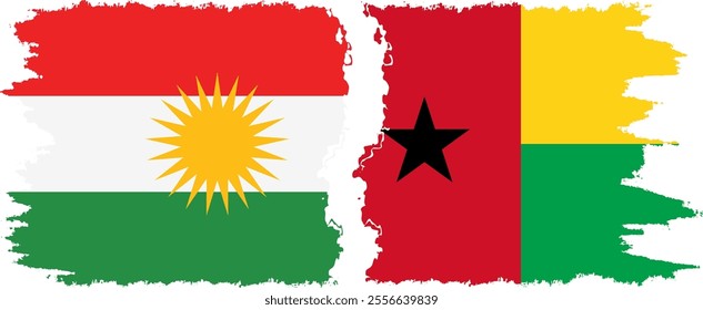 Guinea Bissau and  Kurdistan grunge flags connection, vector