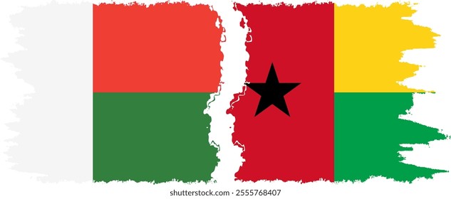 Guinea Bissau and Madagascar grunge flags connection, vector