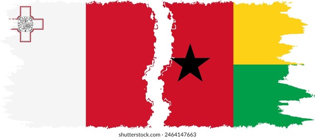 Guinea Bissau and Malta grunge flags connection, vector