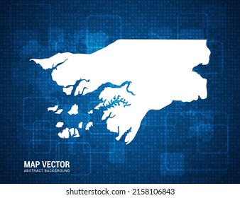 Mapa de Guinea Bissau con textura abstracta de tablero de píxeles con tecnología de fondo azul.