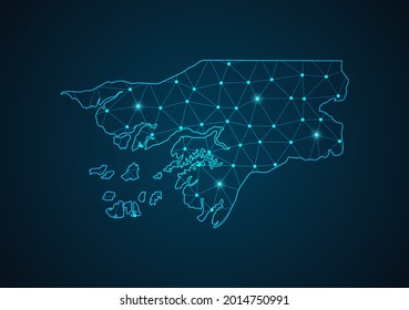 Guinea Bissau map Abstract mash line and point scales on dark background. Wire Frame 3D mesh polygonal network line. Network line, design sphere, dot and structure vector.