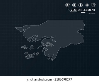 Guinea Bissau map of black digital frame HUD, GUI, UI interface technology radar vector.