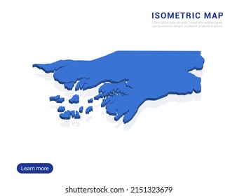 Guinea Bissau mapa azul aislado en fondo blanco con 3d ilustración vectorial isométrica.